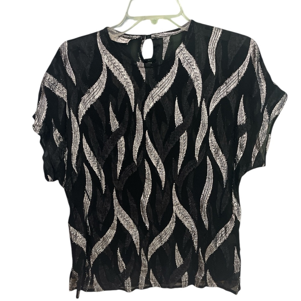 House of Fraser Vintage Sheer Black & Silver Dress Blouse Top Date Night S